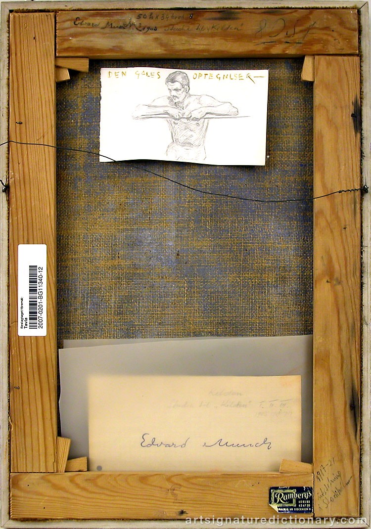 Close-up details showing Edvard MUNCH signature forgery characteristics