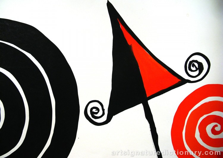 Close-up details showing Alexander CALDER signature forgery characteristics
