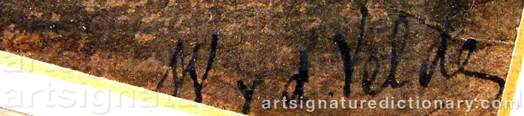 Authentic signature by Charles Willem Meredith Van De VELDE on  artwork