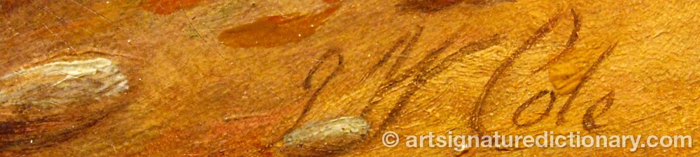 Authentic signature by James William COLE on  artwork