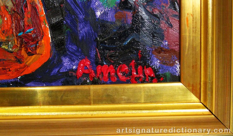 Close-up details showing Albin AMELIN signature forgery characteristics