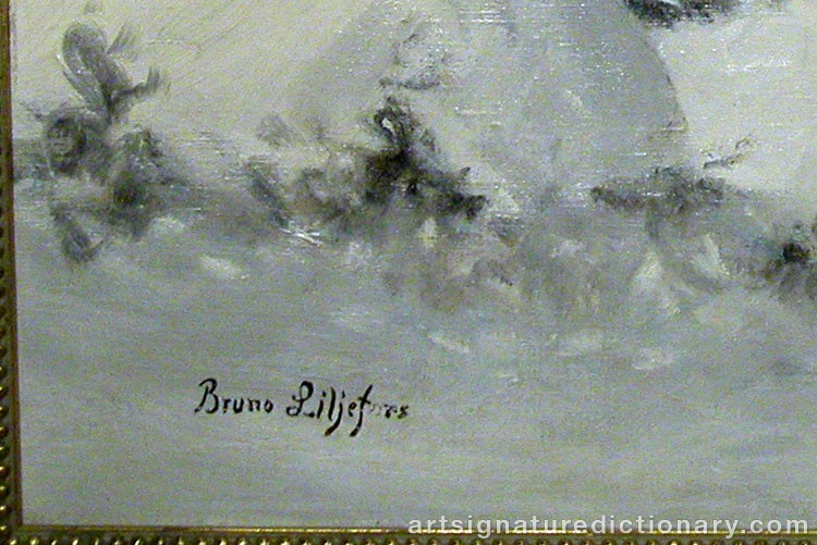 Close-up details showing Bruno LILJEFORS signature forgery characteristics