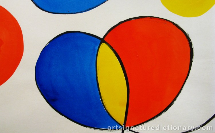 Close-up details showing Alexander CALDER signature forgery characteristics