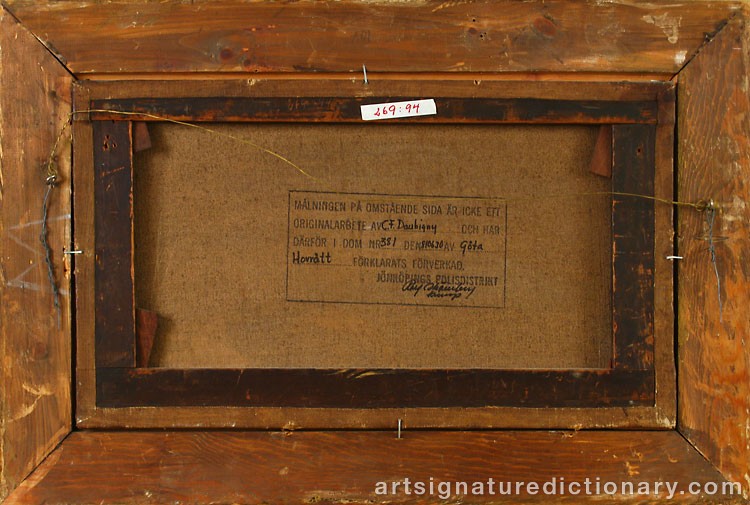 Close-up details showing Charles Francois DAUBIGNY signature forgery characteristics