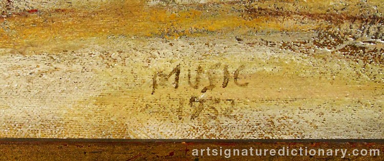 Close-up details showing Zoran Antonio MUSIC signature forgery characteristics