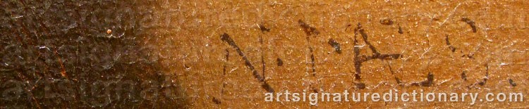 Authentic signature by Nicolaes MAES on  artwork