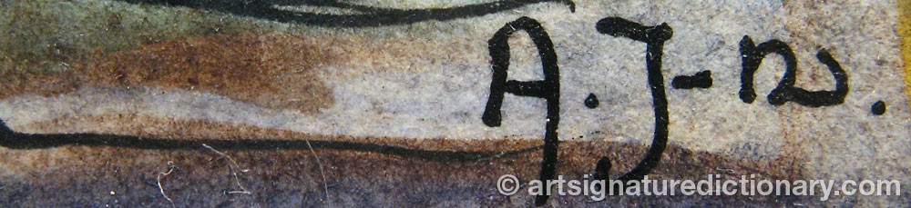 Authentic signature by A. JÖNSSON on  artwork