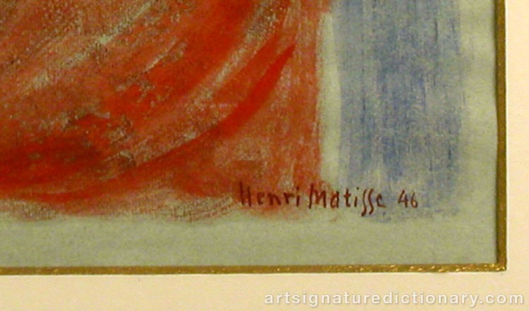 Close-up details showing Henri MATISSE signature forgery characteristics