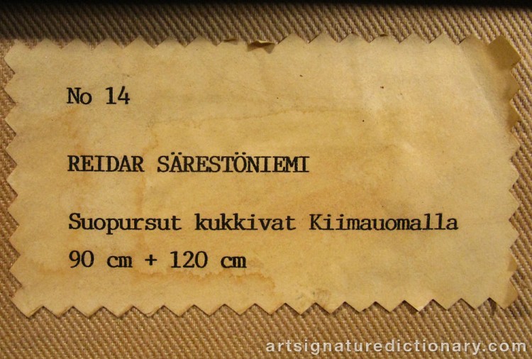 Close-up details showing Reidar SÄRESTÖNIEMI signature forgery characteristics