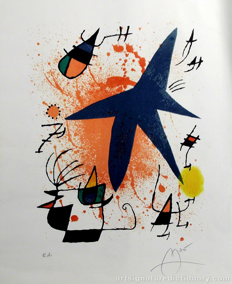 Close-up details showing Joan MIRO signature forgery characteristics