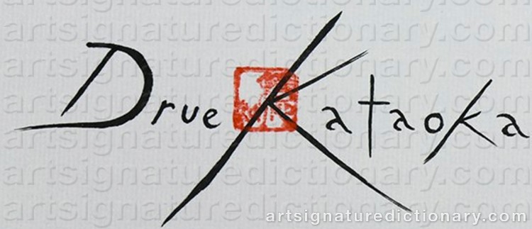 Authentic signature by Drue KATAOKA on Drawing/Graphic/Print artwork