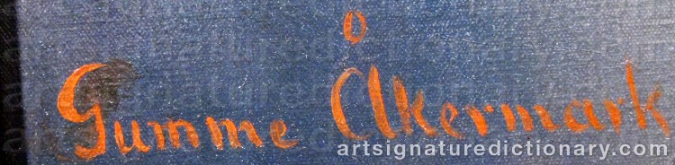 Authentic signature by Gumme ÅKERMARK on Painting/Watercolour artwork
