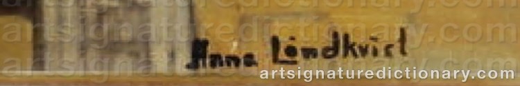 Authentic signature by Anna LINDQVIST on  artwork