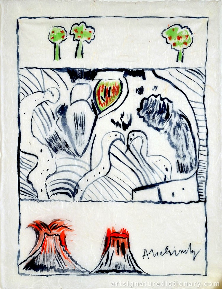 Close-up details showing Pierre ALECHINSKY signature forgery characteristics