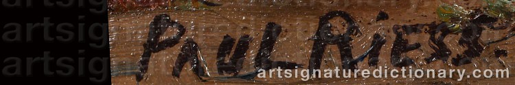 Authentic signature by Paul RIESS on  artwork