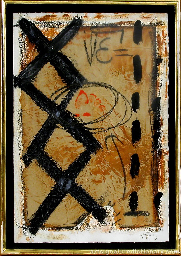 Close-up details showing Antoni TAPIES signature forgery characteristics