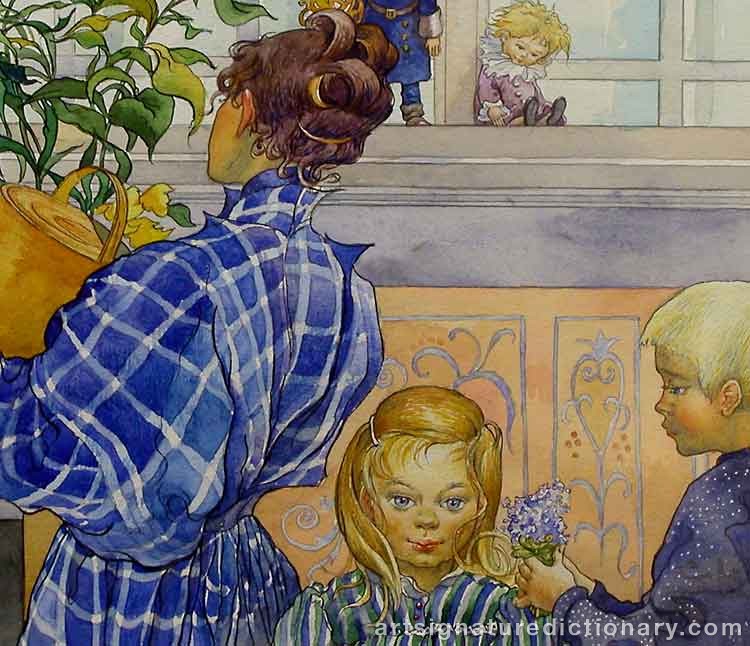 Close-up details showing Carl LARSSON signature forgery characteristics