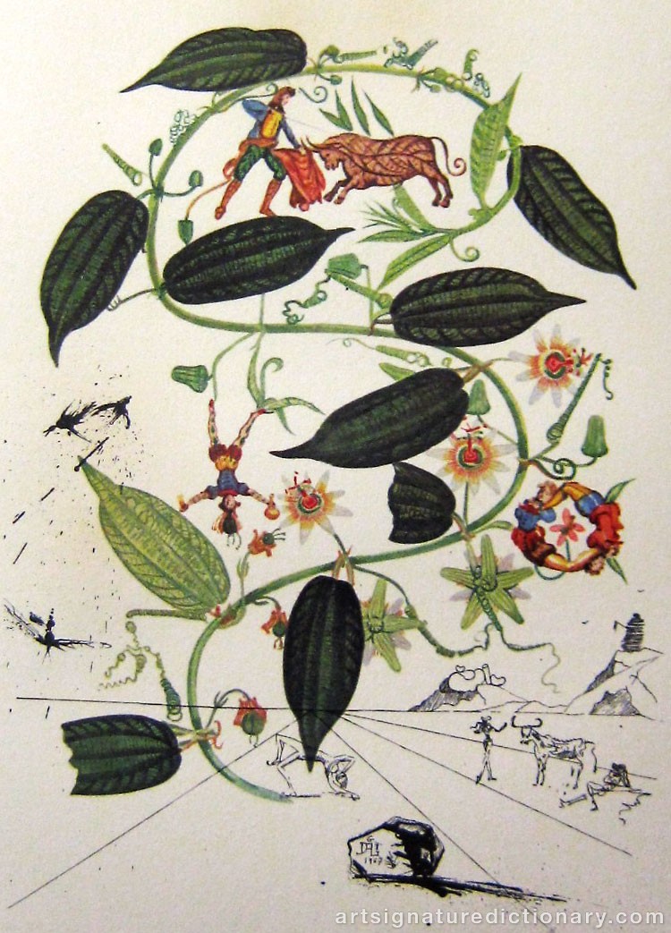 Close-up details showing Salvador DALI signature forgery characteristics