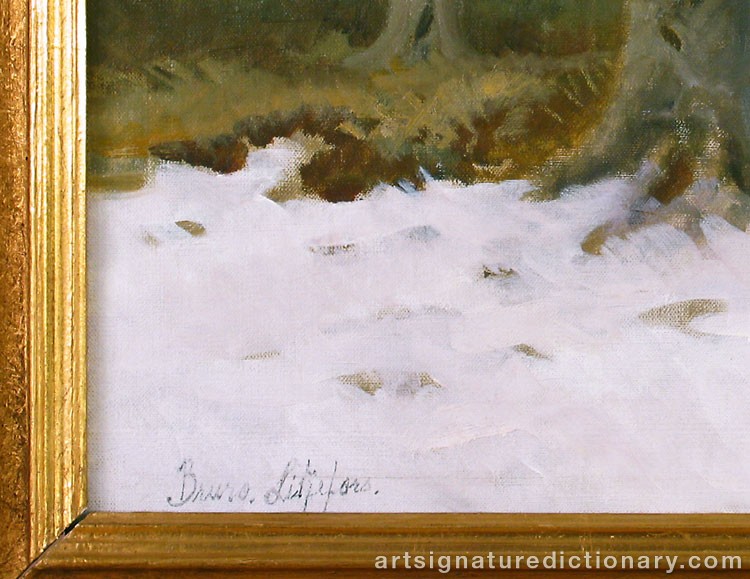 Close-up details showing Bruno LILJEFORS signature forgery characteristics