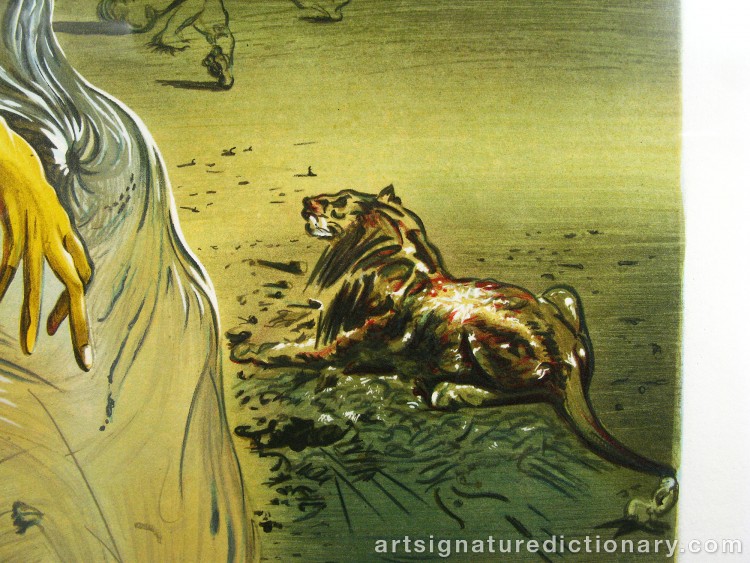 Close-up details showing Salvador DALI signature forgery characteristics