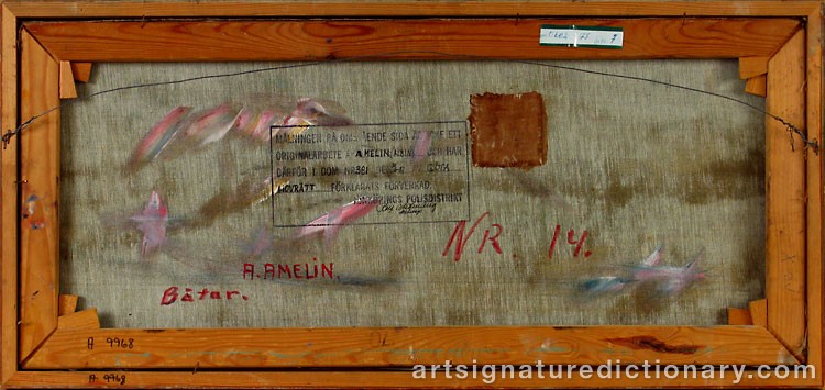 Close-up details showing Albin AMELIN signature forgery characteristics