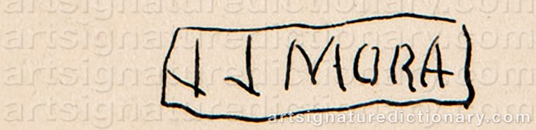 Authentic signature by Joseph Jacinto MORA on  artwork