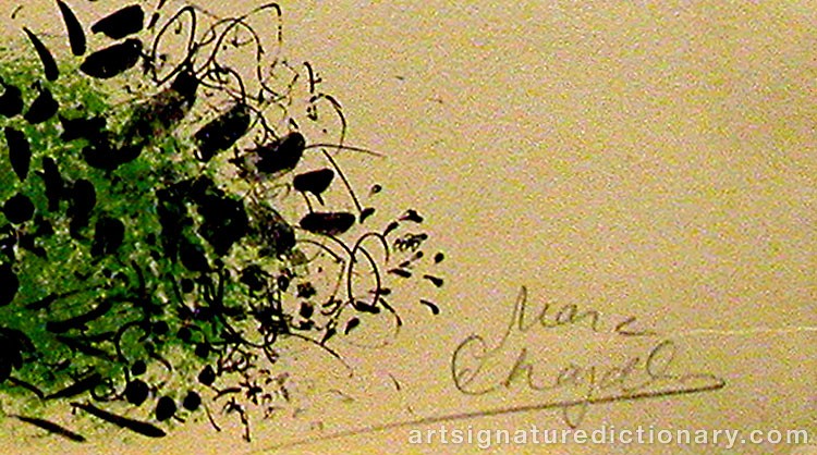 Close-up details showing Marc CHAGALL signature forgery characteristics