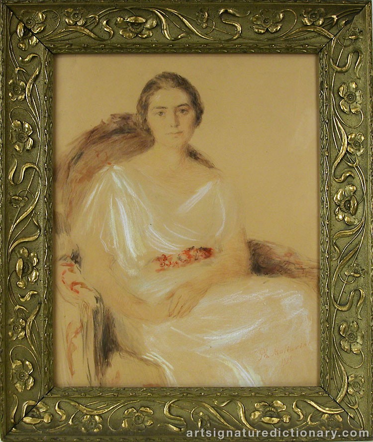 Close-up details showing Filip Andreevich MALIAVIN signature forgery characteristics