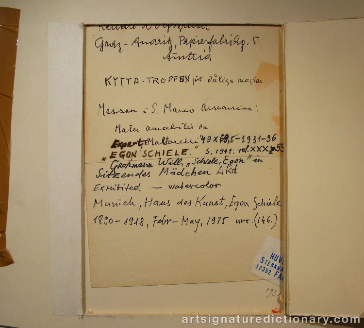 Close-up details showing Egon SCHIELE signature forgery characteristics