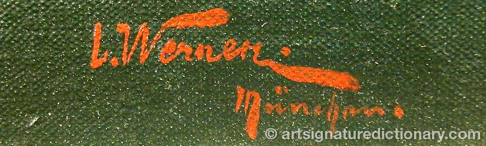 Authentic signature by L. WERNER on  artwork