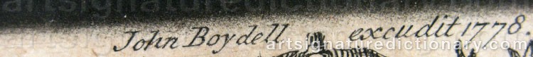 Authentic signature by John BOYDELL on  artwork