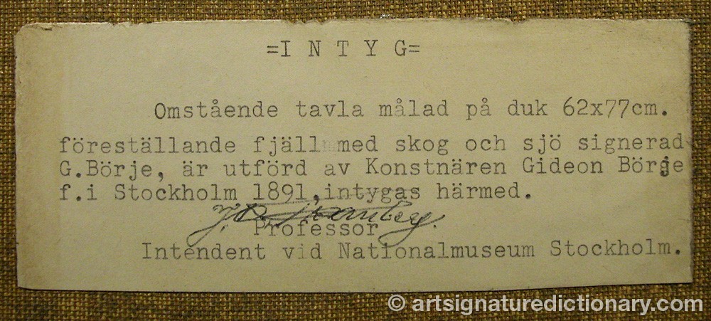 Close-up details showing Gideon BÖRJE signature forgery characteristics