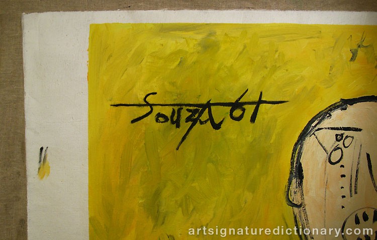 Close-up details showing Francis Newton SOUZA signature forgery characteristics