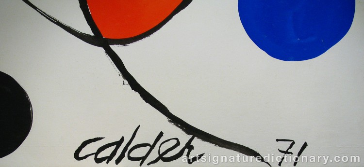 Close-up details showing Alexander CALDER signature forgery characteristics