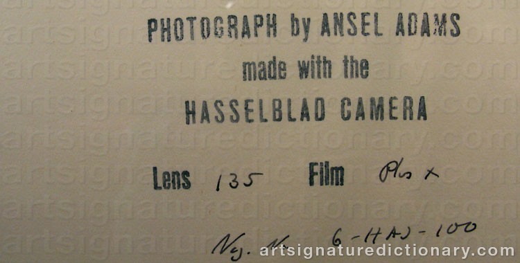 Authentic signature by Ansel ADAMS on  artwork