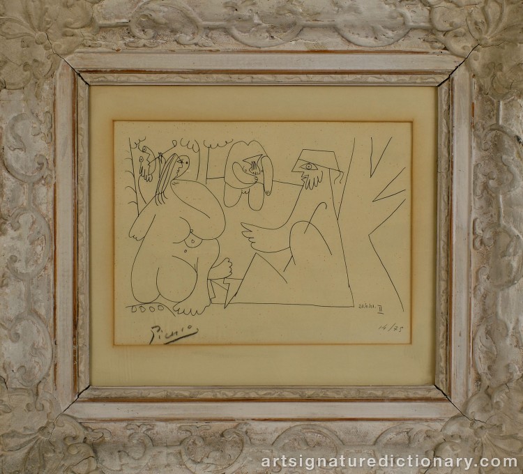Close-up details showing Pablo PICASSO signature forgery characteristics