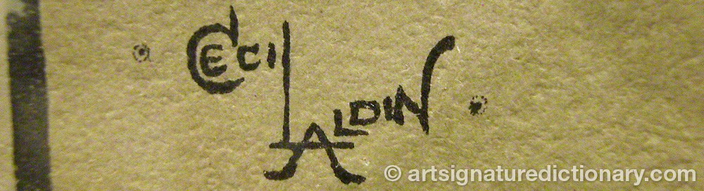 Authentic signature by Cecil Charles Windsor ALDIN on  artwork