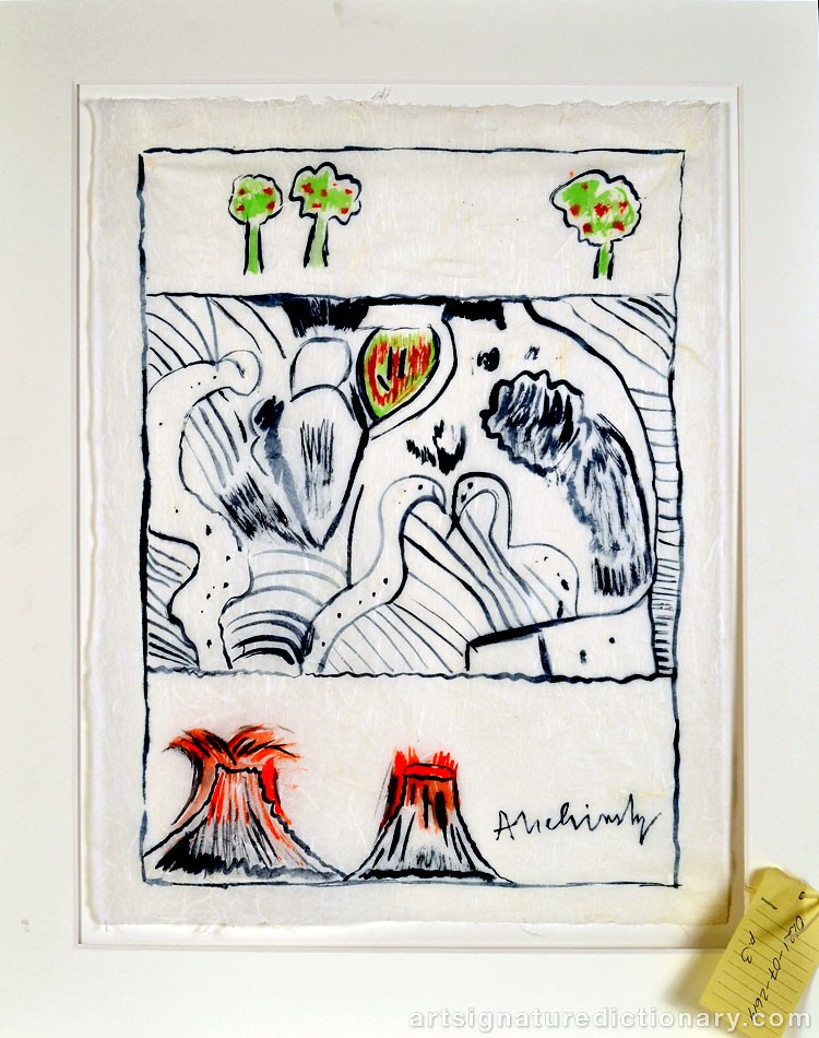 Close-up details showing Pierre ALECHINSKY signature forgery characteristics