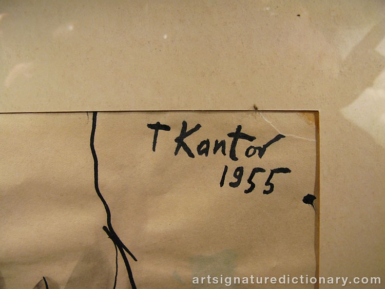 Close-up details showing Tadeusz KANTOR signature forgery characteristics