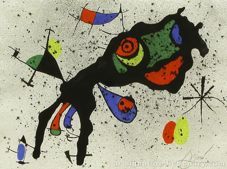 Close-up details showing Joan MIRO signature forgery characteristics