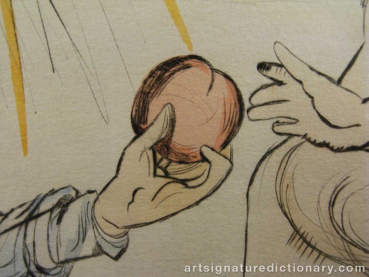 Close-up details showing Salvador DALI signature forgery characteristics