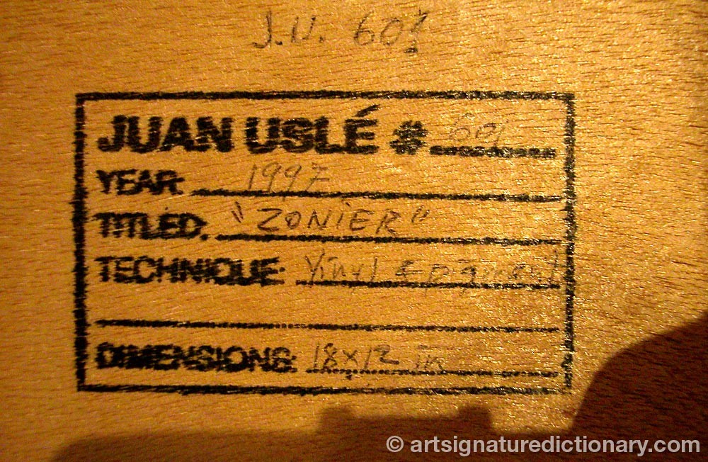 Authentic signature by Juan USLÉ on  artwork