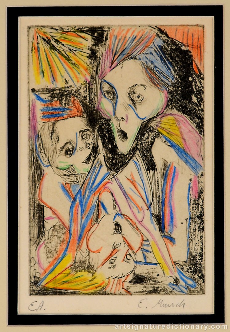 Close-up details showing Edvard MUNCH signature forgery characteristics