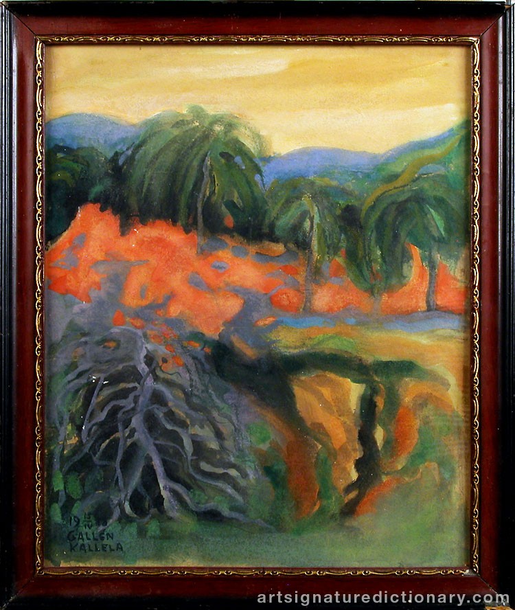 Close-up details showing Akseli GALLEN-KALLELA signature forgery characteristics