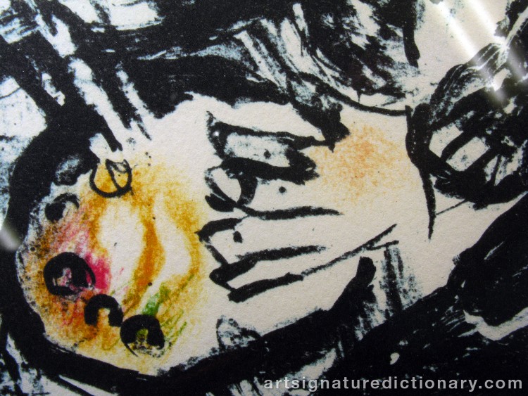 Close-up details showing Marc CHAGALL signature forgery characteristics