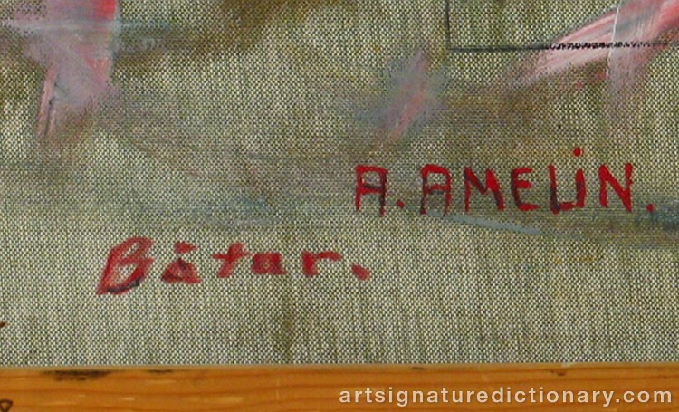 Close-up details showing Albin AMELIN signature forgery characteristics