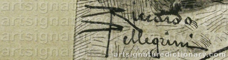 Authentic signature by Riccardo PELLEGRINI on Drawing/Graphic/Print artwork