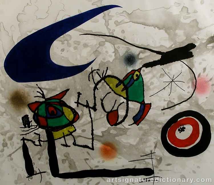 Close-up details showing Joan MIRO signature forgery characteristics