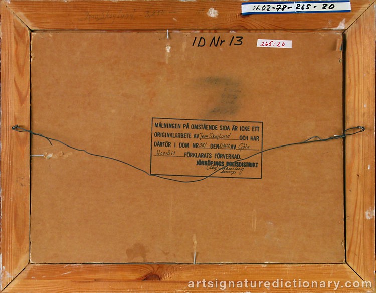 Close-up details showing Jean SKOGLUND signature forgery characteristics