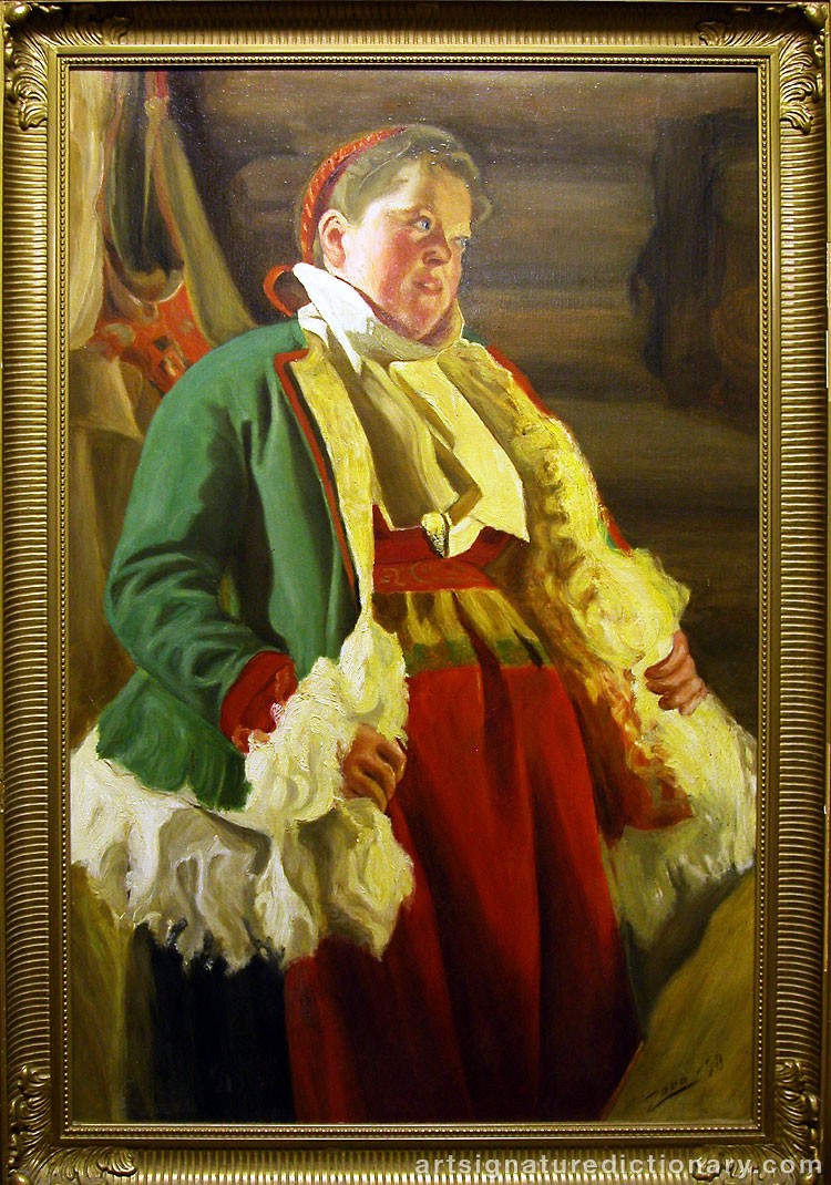 Close-up details showing Anders ZORN signature forgery characteristics